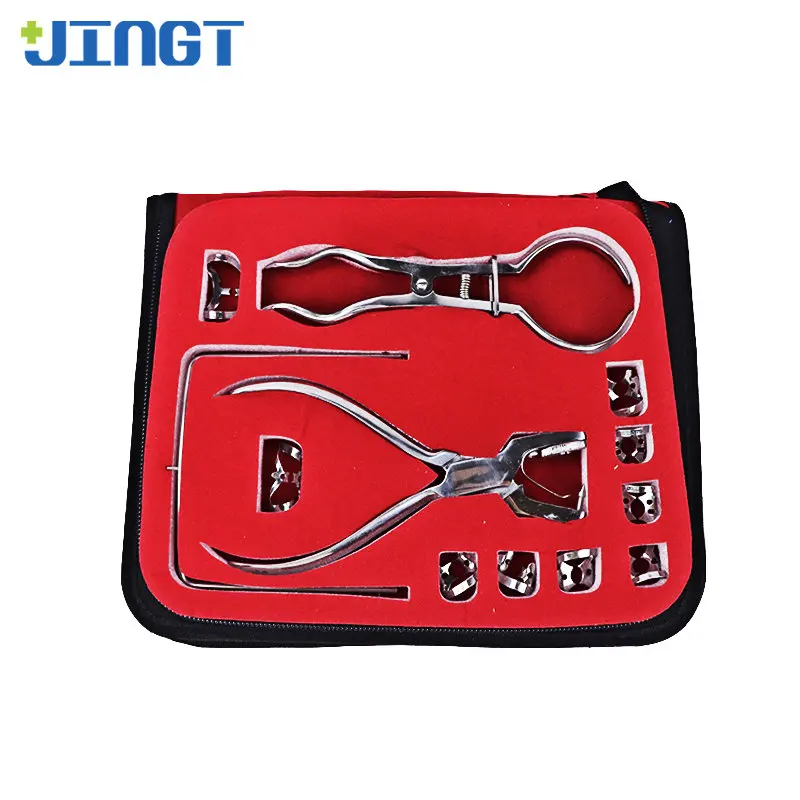 

JINGT Dentistry Dam Hole Puncher Set With Leather Bag Pliers For Dentist Perforator Rubber Orthodontic Dental Tools Dam Clip