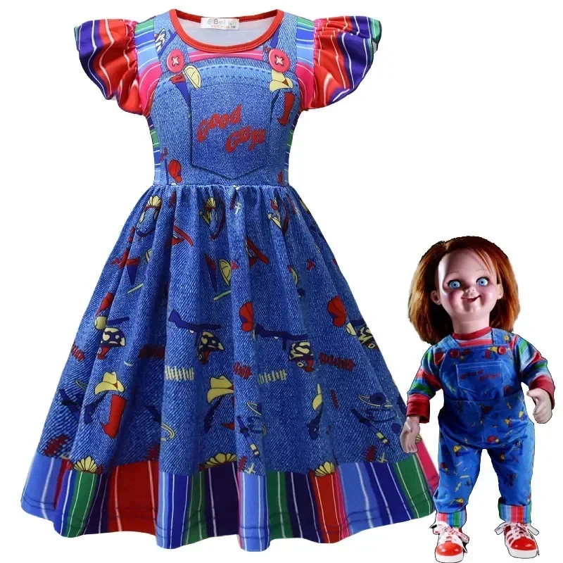 ABC123Halloween Childse Play Cosplay Bride of Chucky Costume for Kids Boy Girls Funny Horror Scary Birthday Party Chrb;6'j,k.9;a view 5