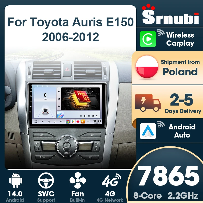 Srnubi 2 Din pour Toyota Auris E150 2006-2012, navigation GPS, autoradio Android, unité centrale multimédia, Carplay, WIFI, 4G, bouton lumineux, prise en charge SWC, Bluetooth 5.4, systèmes intelligents automobiles, accessoires