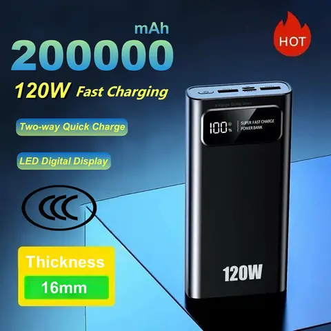 120W 200000 mAh 보조베터리 초고속 충전 배터리 iPhone 용 고용량 디지털 디스플레이 보조베터리 Samsung Huawei NEW 2025