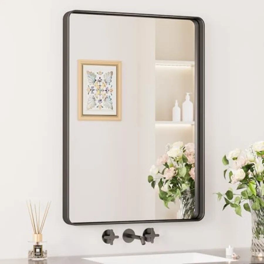 

Vanity Mirror 22 x 30 Inch Rounded Rectangle Bathroom Mirrors for Over Sink Anti- Rust Farmhouse Mirror with Seamless Metal Fra