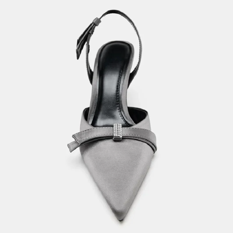 لامعة حجر الراين ربطة القوس فيونكة الديكور مضخات المرأة مثير أشار تو Slingback عالية الكعب للسيدات أنيقة فستان بحزام الظهر الأحذية #3