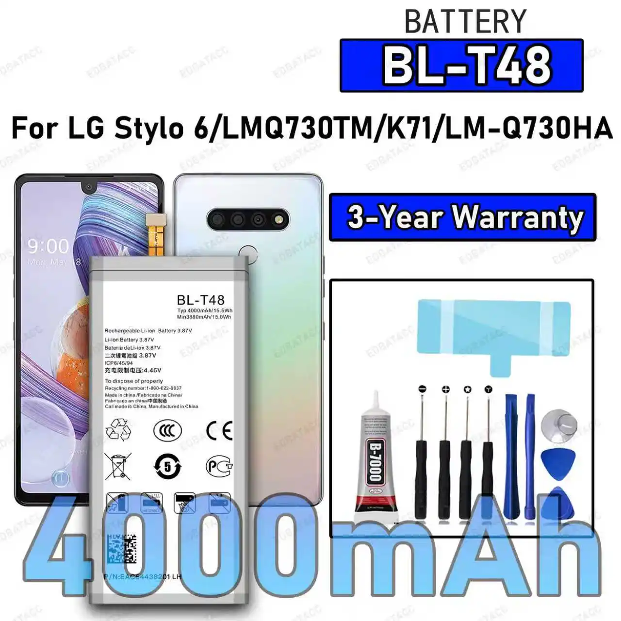 

100% New High Quality BL-T48 Battery For LG Stylo6/LMQ730TM/K71/LM-Q730HA Replacement Battery Bateria+Free Tools