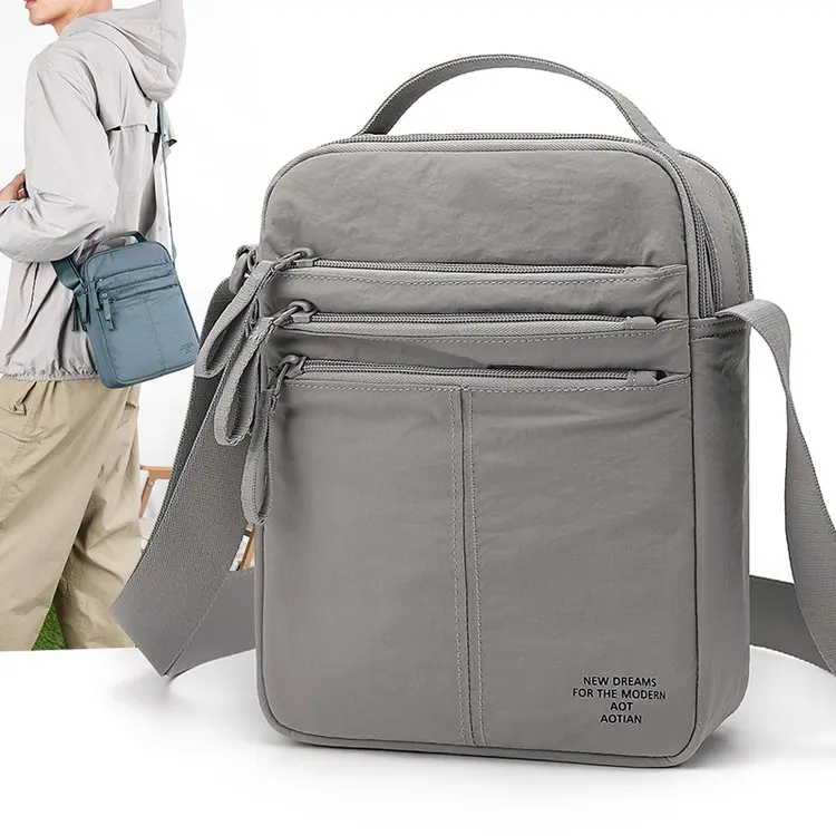 Casual Unisex Crossbody Bag Multi-Layer Waterproof Travel Shoulder Bag Lightweight Oxford Cloth Pure Color Leisure Handbag