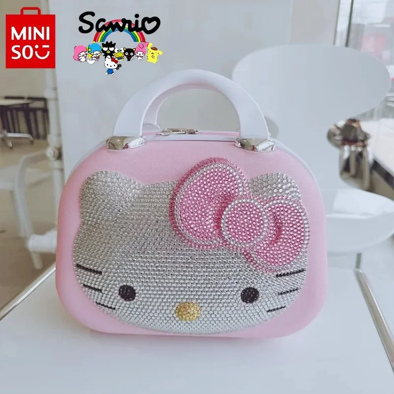 Miniso Hello Kitty Women's Travel Bag Fashionable High Quality Diamond Set Girl Storage Bag Short Distance Travel Mini Bag