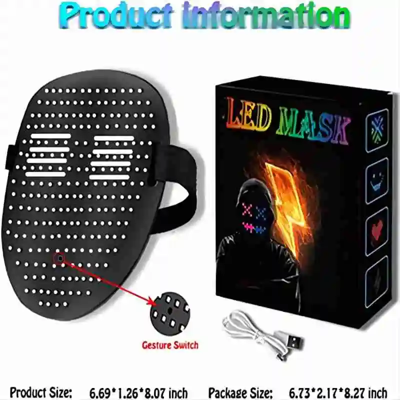 Led Light Mask 50 Pattern Gesture Control Face Change Face Change Halloween Christmas Party Dance Costume Cosplay