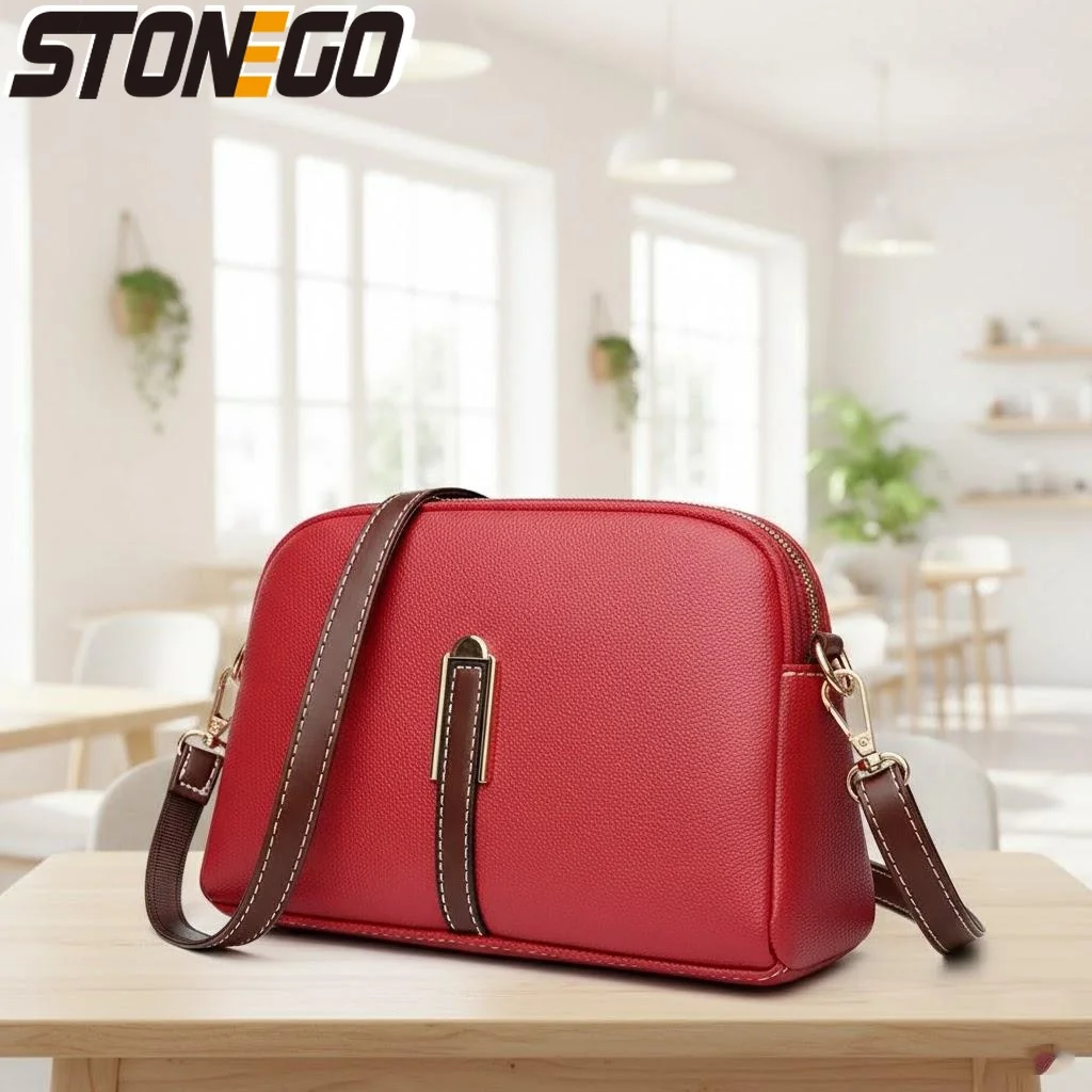 

Регулируемая сумка-кроссбоди из ПУ с двойной молнией, винтажным узором личи, в корейском простом стиле, в форме ракушки