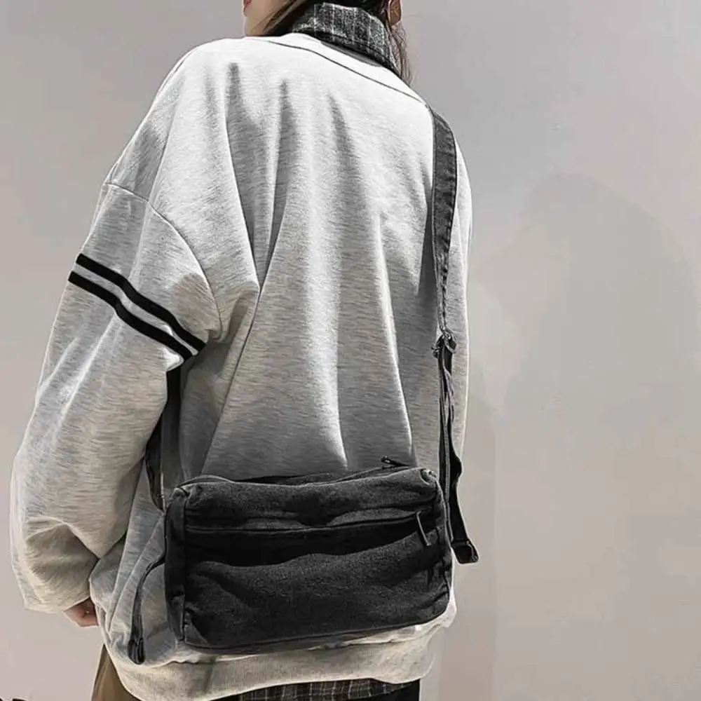 

Y2K джинсовая холщовая сумка, большая вместительная сумка для покупок, винтажная сумка в уличном стиле, однотонная однотонная сумка через плечо для студентов