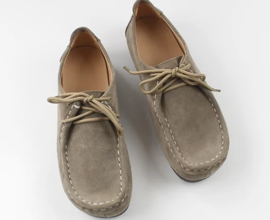 Careaymade-scarpe da donna in vera pelle, scarpe basse comode stringate in pelle bovina casual retrò, scarpe singole artistiche con punta tonda
