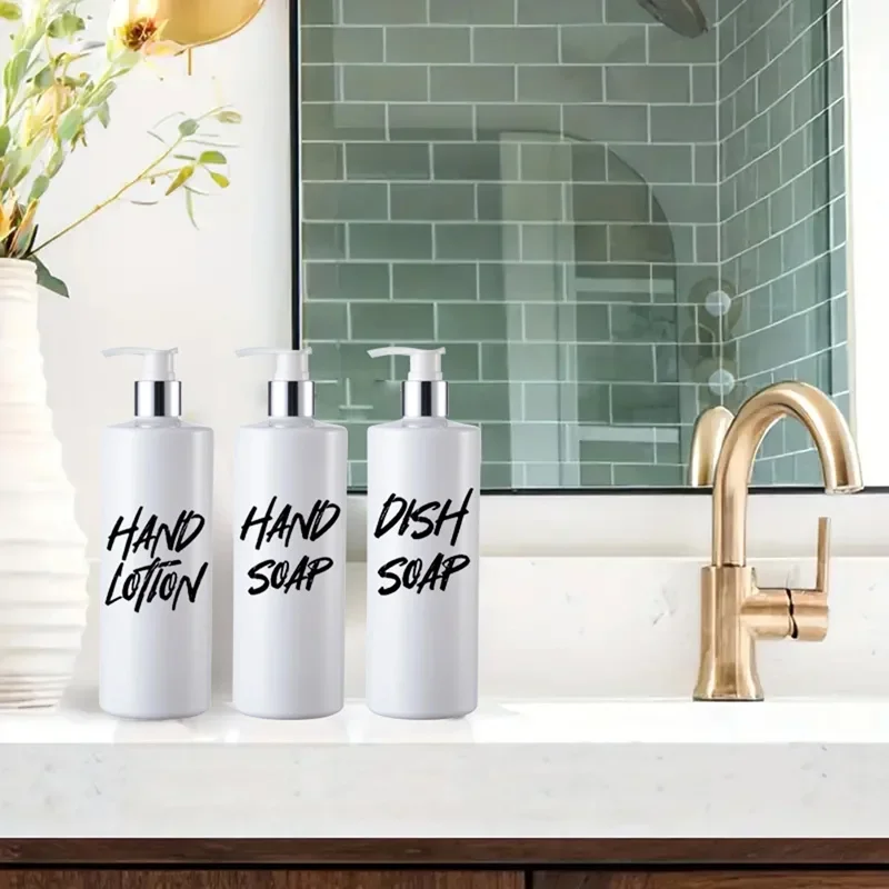 3 Pack White Shampoo Dispenser Kitchen Soap Pump Bottle Refillable Bathroom Gel Liquid Cosmetic Empty Container with 20 Labels