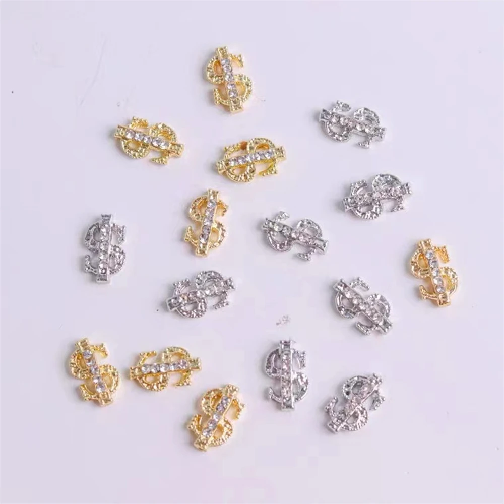 10 قطعة علامة الدولار المال مسمار السحر الزركون الذهب الفضة مسمار الديكور الأحجار الكريمة ثلاثية الأبعاد الماس مانيكير الراين اكسسوارات