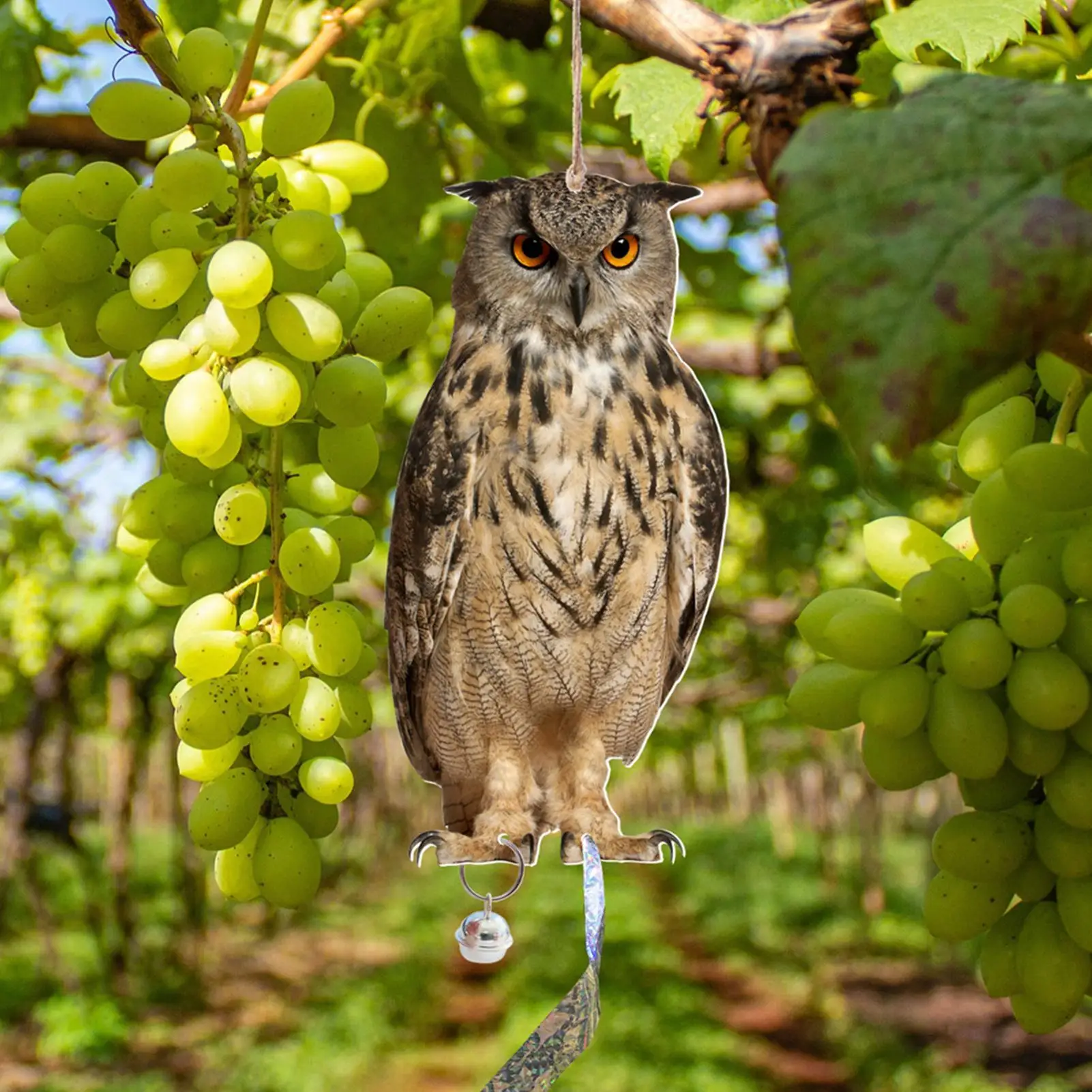 Expel Birds Pendant 2D Owl Scarecrow Pendant Garden Protector Decorative Scarer Pendant with Bell Fake Bird Scare Device view 3