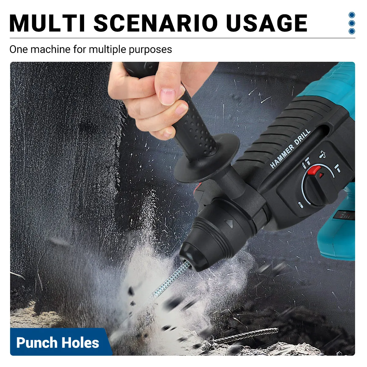 Drillpro SDS مثقاب طرق كهربائي بدون فرشاة 2.2J قوة التأثير 6500 دورة في الدقيقة 26 مللي متر مطرقة دورانية لاسلكية لبطارية ماكيتا 18 فولت