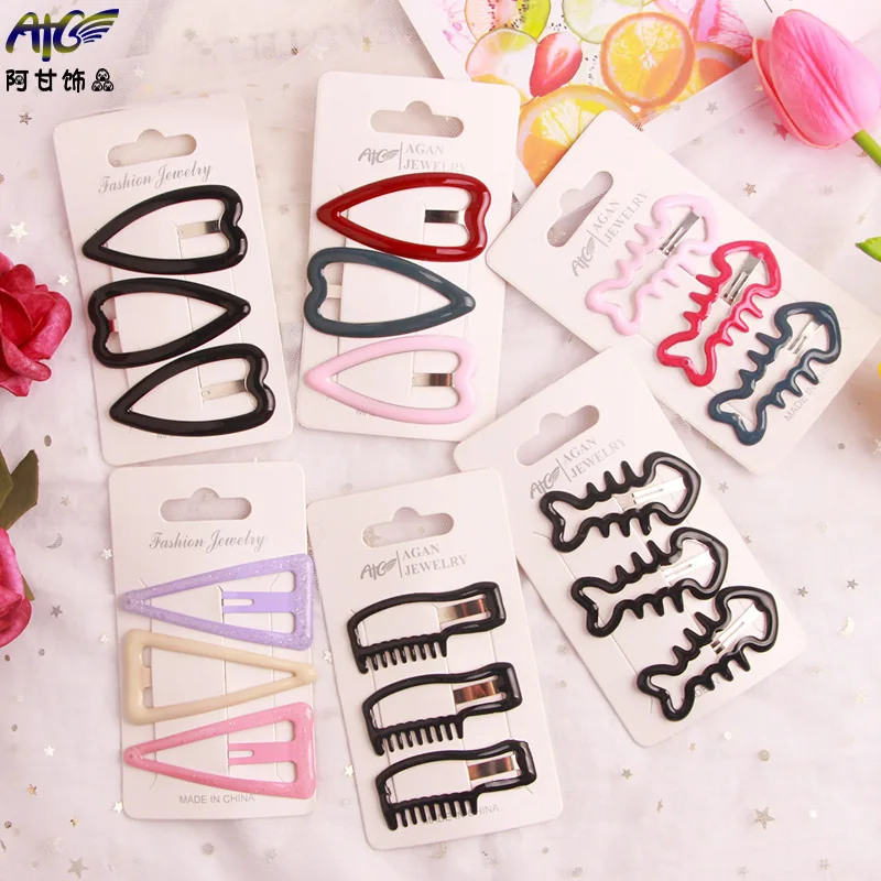 1 Set New Geometric Heart Fishbone Hair Colored Dripping Oil BB Clip For Toddler Girls Side Hairpin Kids Hair Clip Hair Headwear