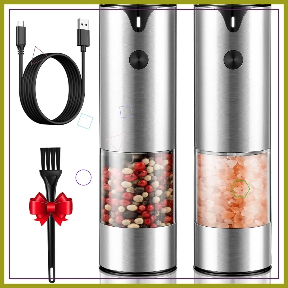 

Electric Salt and Pepper Grinder Set - Large Capacity, USB Rechargeable, Adjustable Coarseness with LED Light