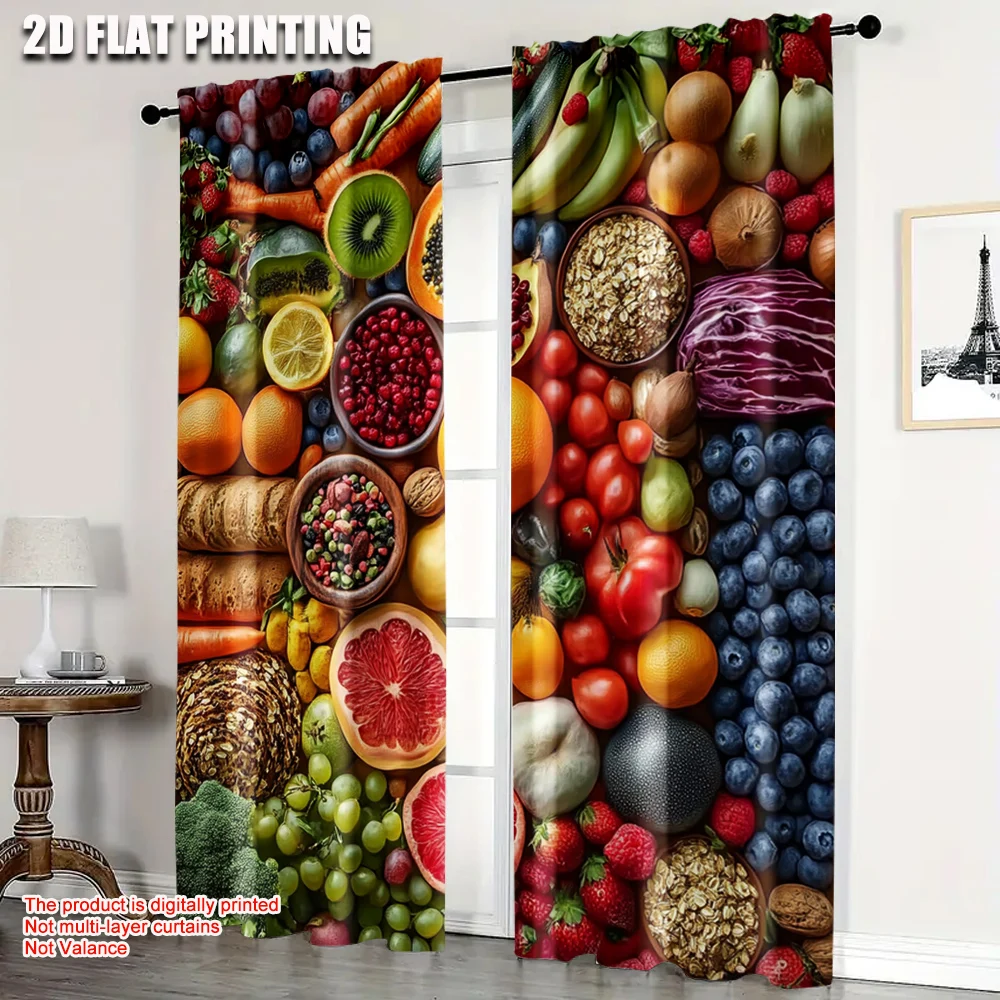 

2pc, Window Drapes Fruit And Vegetable Machine Washable Polyester,Without Electricity Festive Backdrops Perfect for Holiday