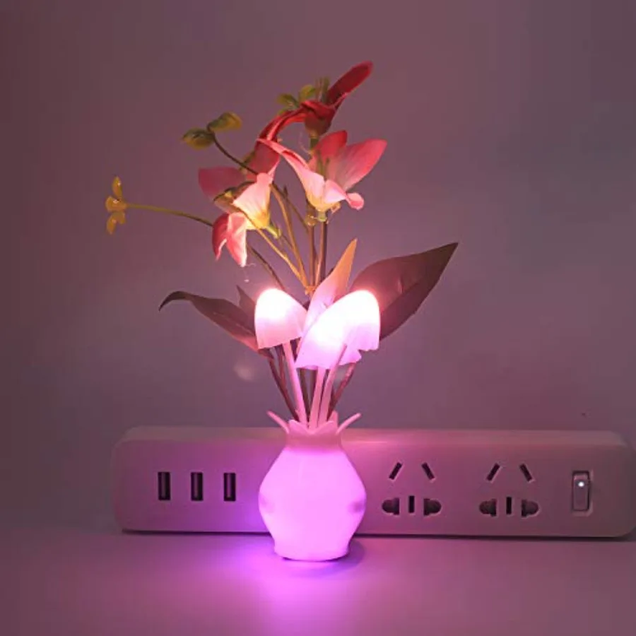 2 Pack Mushroom Night Light, Lily Flowers Plug-in Mushrooms Colors Changing Nightlight Nursery Bed Lamps Colorful Wall Lamp LED
