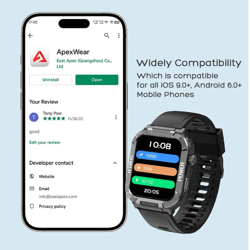 Smart Watch voor heren Dames met activiteitstracker Hartslag Bloeddruk SpO2 Slaapmonitor, 1,91" HD-scherm voor Android iOS