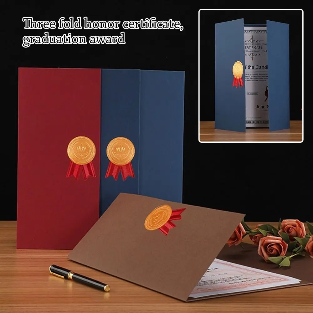 Graduation A4 Award Certificate Holder Paper Envelope Three-fold Page Diploma Cover Gilding Process Exquisite File Page Folder