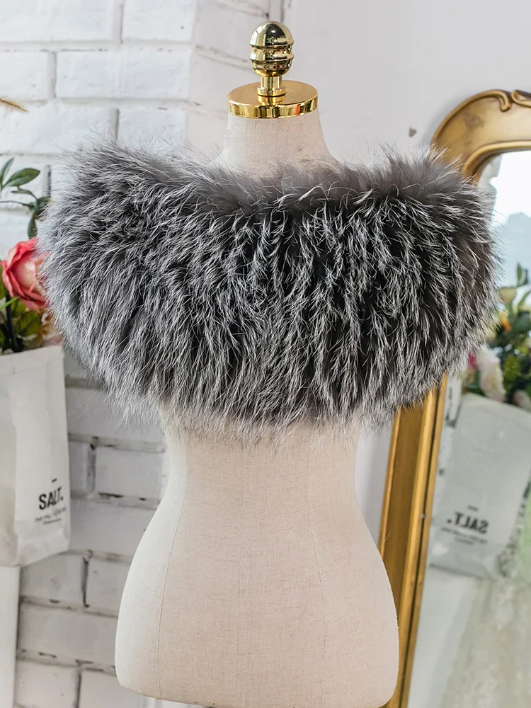 winter fashion luxury outfit real silver fox fur poncho shawl genuine fox fur elastic stole plus size for ladies