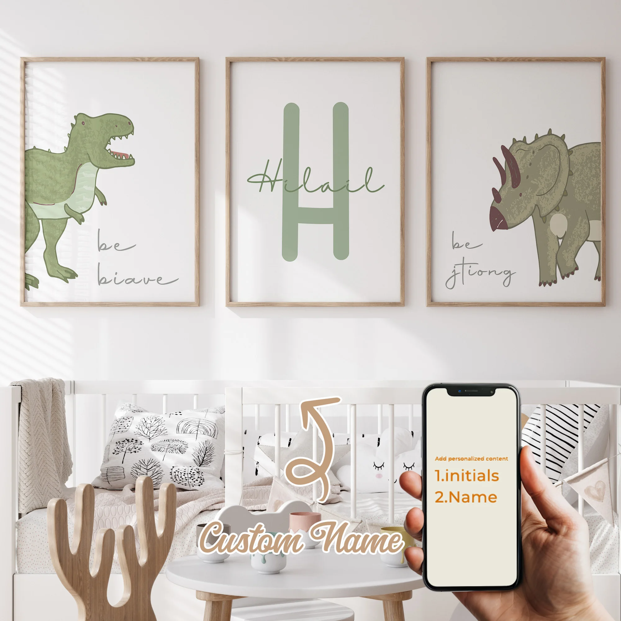 3 قطعة/6 قطعة اسم مخصص شخصية لطيف الكرتون ديناصور جدار الفن طباعة صورة لغرفة المعيشة الاطفال الصبي غرفة ديكور المنزل هدية #3