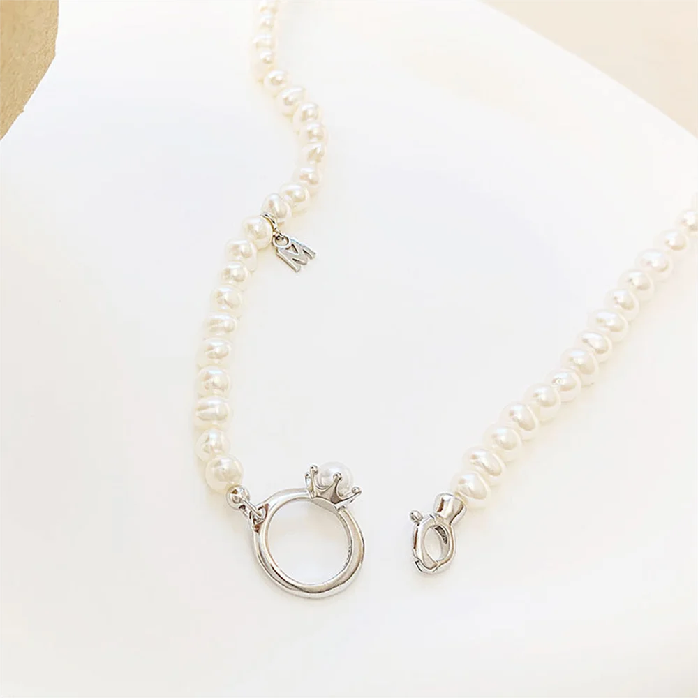 

Korean S925 Sterling Silver Necklace, Pearl Clasp Crown, Light Luxury Layered Collarbone Chain