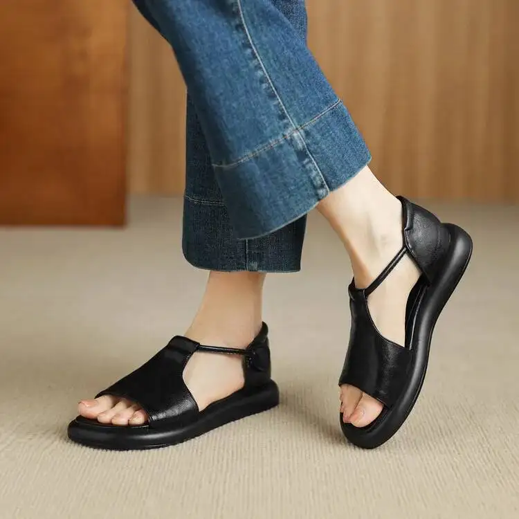 

2026 Black Flat Shoes Women Sandals Open Toe Platform Sandalias Casual Summer Daily Shoes