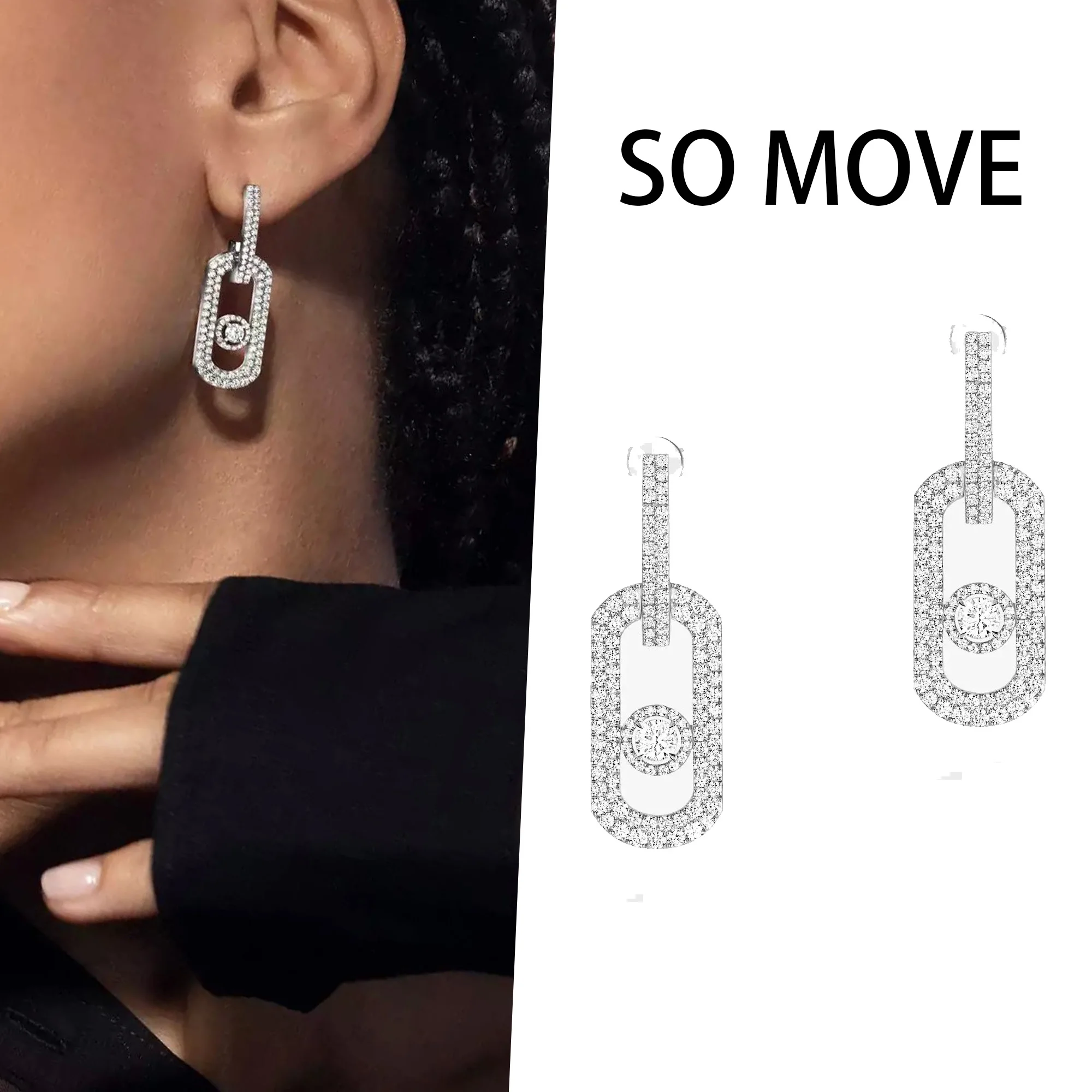 

Exaggerated oversized pure silver s925 SO MOVE diamond studded earrings, luxurious full diamond sparkling women's dinner earring