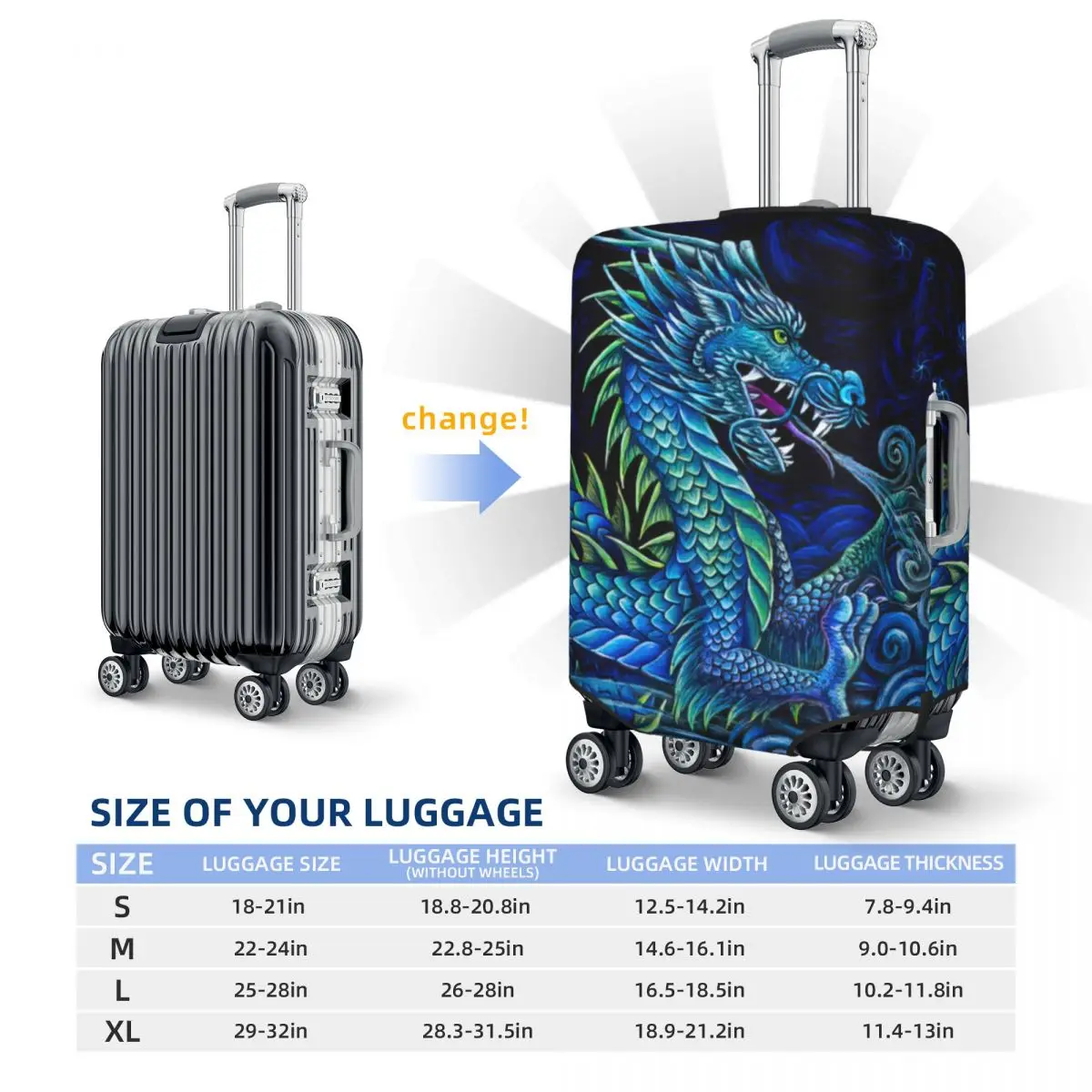 Azure Dragon Print Luggage Protective Dust Covers Elastic Waterproof 18-32inch Suitcase Cover Travel Accessories