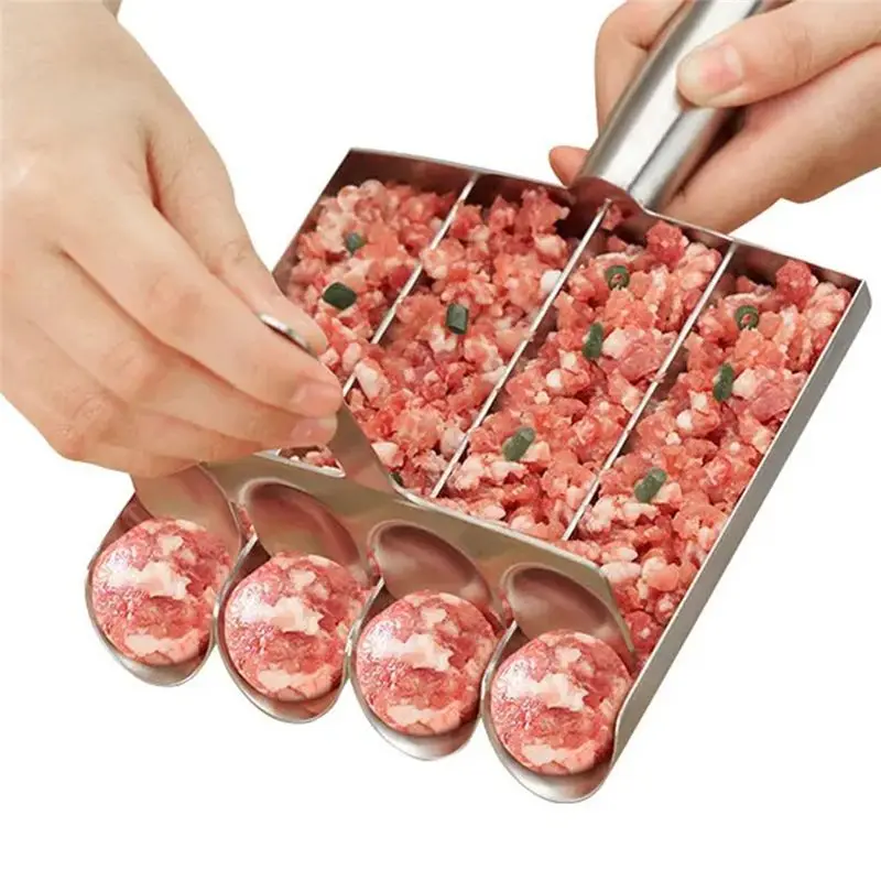 AA94-Meatball Maker+Cutting Spade Multifunction Meatball Scoop Maker Stainless Steel Kitchen Manual Meatball Making Tools