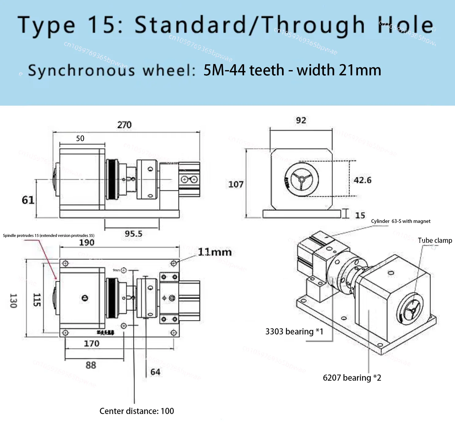 

Type 15 Precision Pneumatic Lathe Spindle, Instrument Head, Automatic Fixture, CNC Rotary Pneumatic Clamp