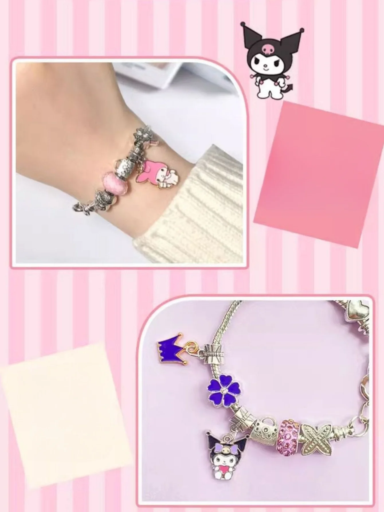 1 Stück Cinnamoroll Melody Kuromi Kawaii Süße Cartoon Anime Damen Trendige Perlenkette Accessoires Party Deko – Detail 6