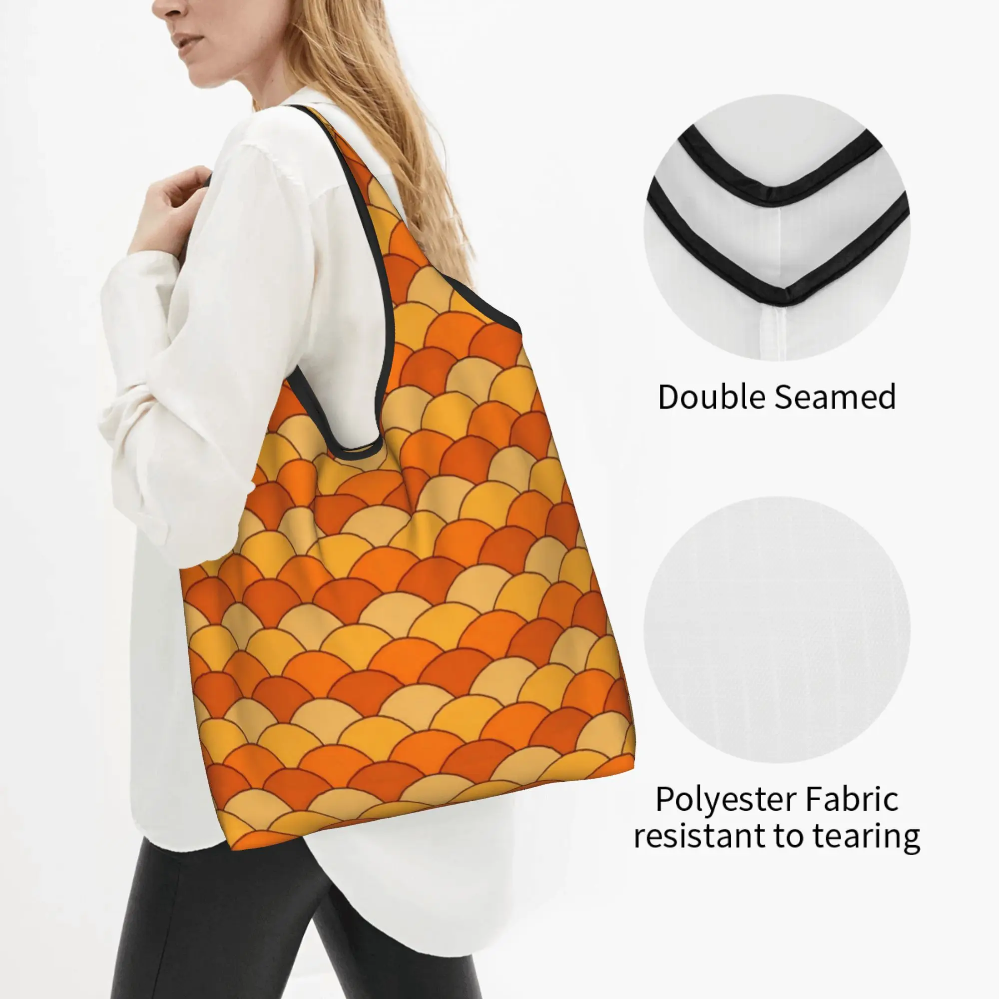 Fashion Print Scallop Fish Scale Japane Geometric S-Seigaiha  Tote Shopping Bag Portable Shoulder Shopper  Handbag