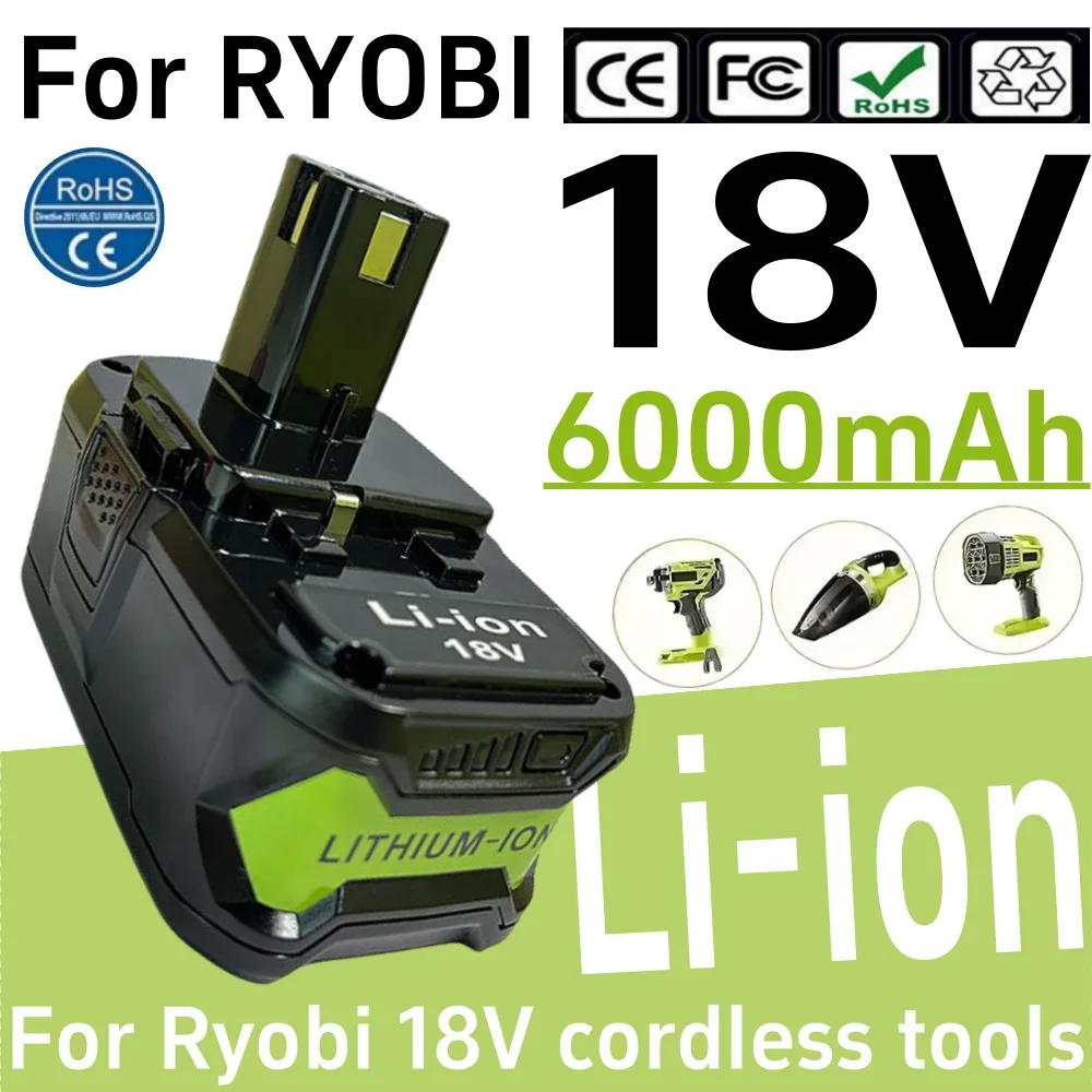 

18V 6000mAh Li-Ion Battery For Ryobi High Quality Cordless Power Tool BPL1820 P108 P109 P106 P105 P104 P103 RB18L50 RB18L40