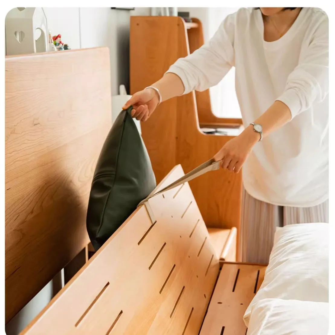 Solid wood bed furniture High box storage bed storage Modern simple cherry wood bed Solid wood bedroom