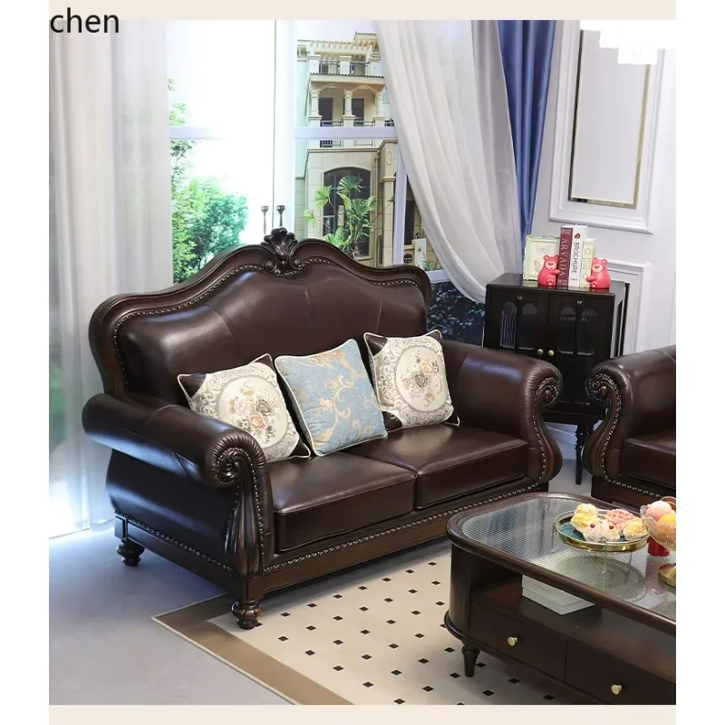 v3  light luxury leather sofa first layer cowhide solid wood simple beauty style living room full set of furniture combination