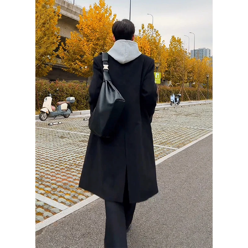 

Kolulu Men's Woolen Coat Knee-Length Mid-Length Thiened Autumn Winter Korean Sle Windbreaker Casual Loose Fit Long Sve