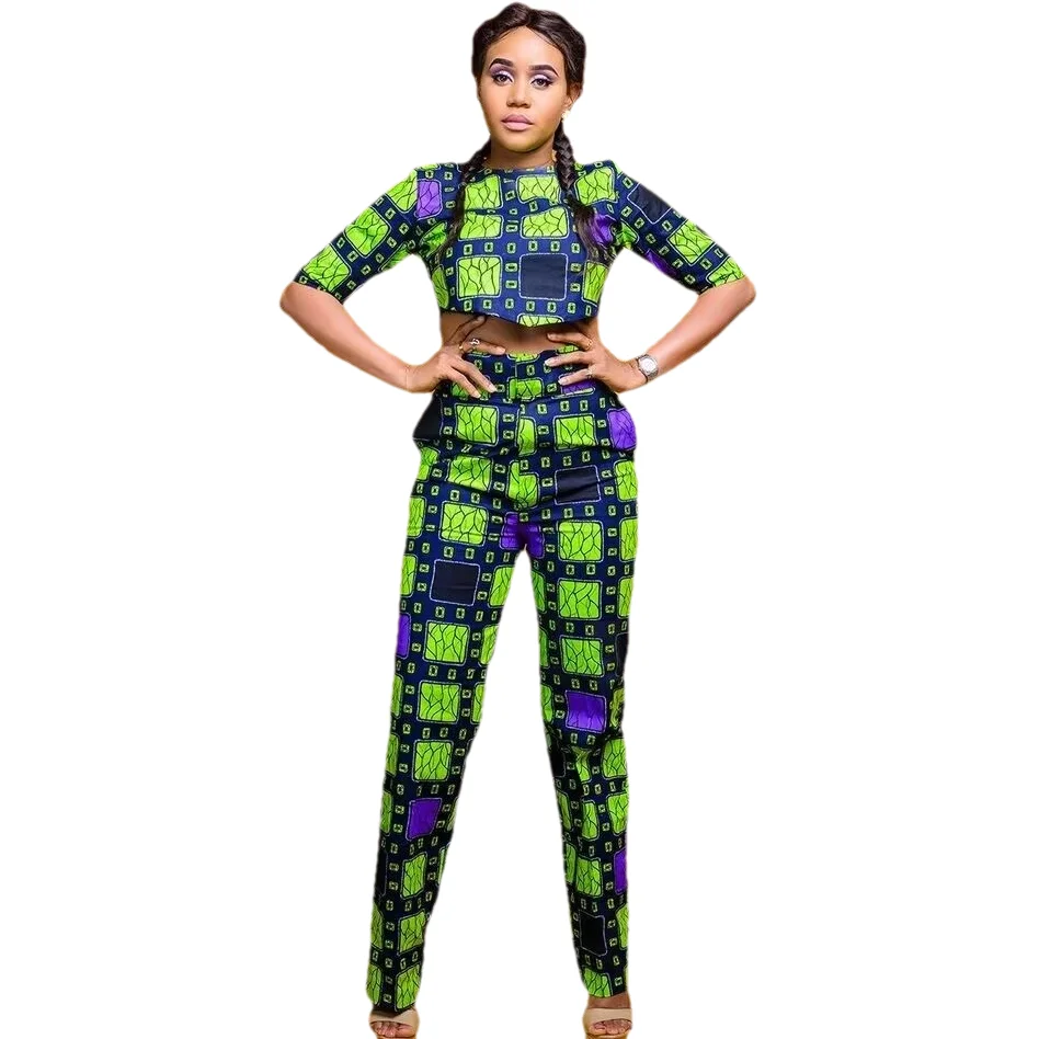 

Customized African Suits Original Design Women Mini Tops Patch Pants Nigerian Print Lady's Ankara Outfits Party Wear
