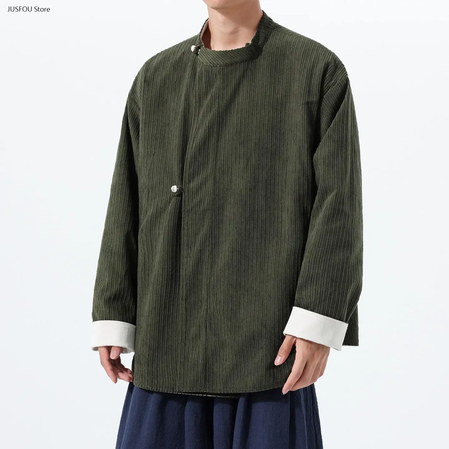 2026 Autumn Winter Men New Chinese Style Reversible Robe Frog Buttons Cardigan Retro Oriental Loose Casual Daily Outerwear Coat
