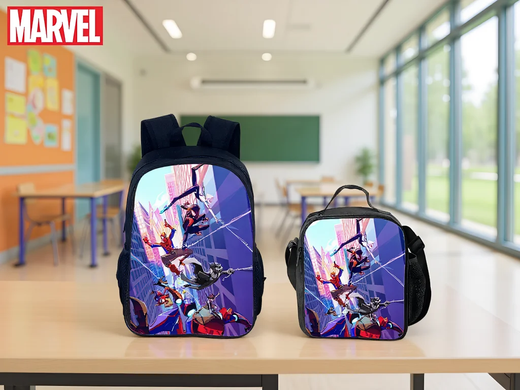 

Unisex Boys Girls Fashion Spider-Man Book Bag with Water Proof Lunch Box 2Pcs Set-Front Pocket Backpack for Kid