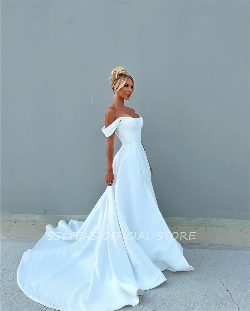 Vestidos de casamento simples fora do ombro sem mangas lado split praia vestido de noiva branco minimalista civil vestidos de noiva 2024 femmes