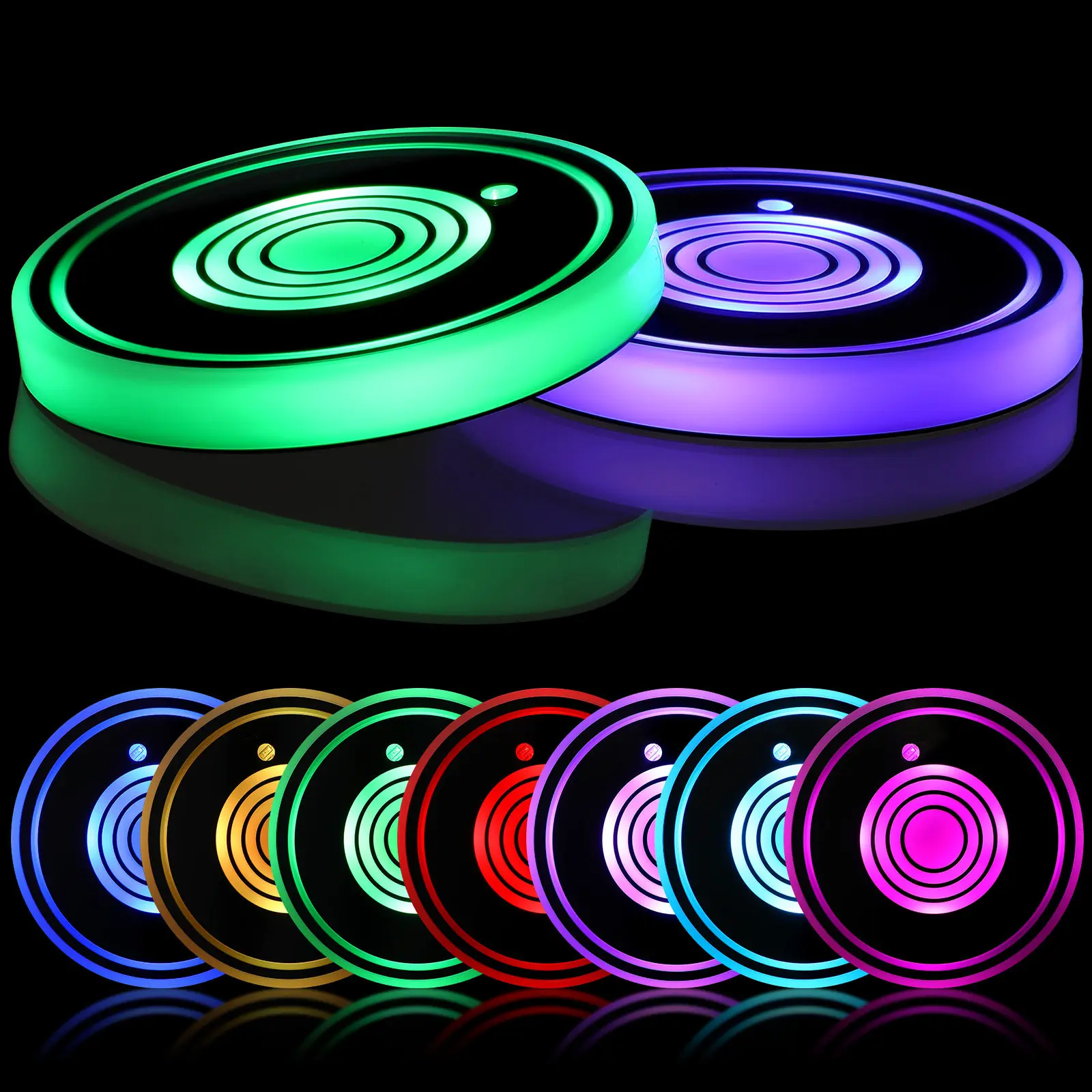 

2 шт. светодиодных подставок для стаканов с подсветкой для автомобиля, стола, дома, бара, декоративный светящийся коврик с 3-цветной атмосферной подсветкой