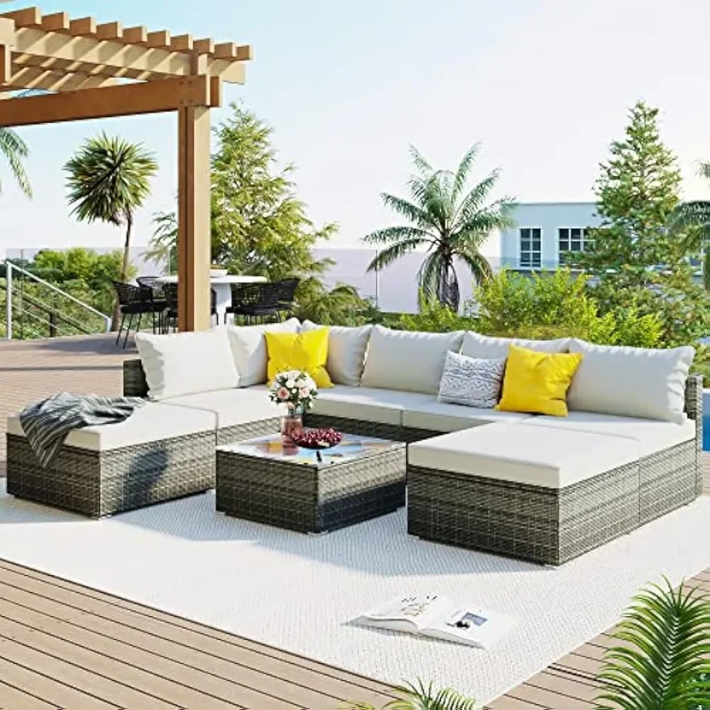 

8-Pieces Patio Furniture Set Wicker Outdoor Conversation Sectional Sofa,Single Couch Combinable for Garden/Porch, furniture A