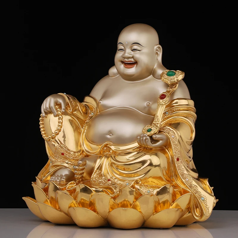 40cm large Asia Royal Shrine TOP figure 24k gold plating Maitreya God of wealth buddha Prosperity GOOD LUCK FENG SHUI God statue