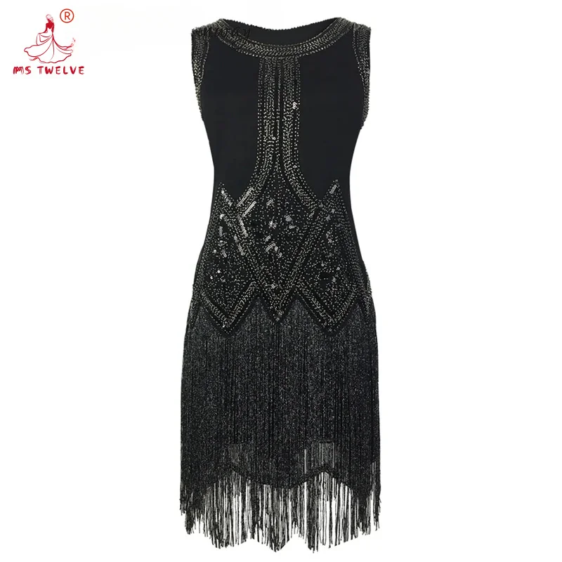 Sexy Vintage Tassel Sequin for Women, Plus Size Party Evening Gown, Christmas Dinner Prom Dress