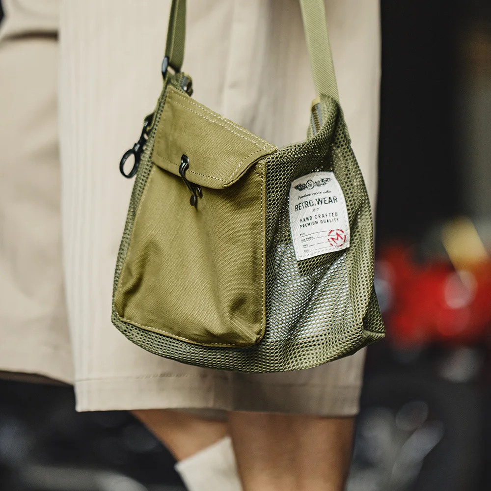 Maden Outdoor Green Crossbody Bag Men's Summer Lightweight Mesh Messenger Bag with Adjustable Strap Phone Pouch for Hiking&Daily