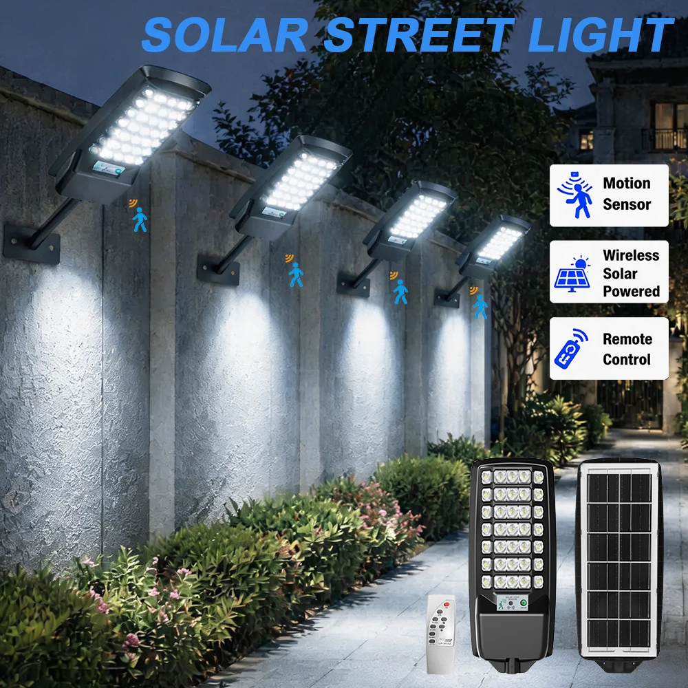 Solar-Straßenleuchten, 50000 lm, Weitwinkel-Solarleuchte für den Außenbereich, Parkleuchte, wasserdicht, mit Bewegungssensor für Sicherheits-Straßenbeleuchtung