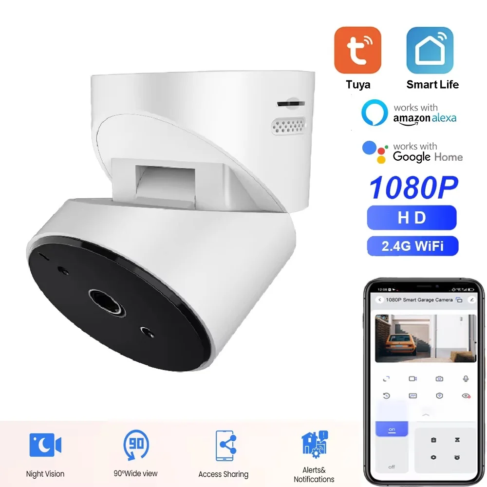 Tuya WiFi Smart Garage Camera Wireless Remote Control Sensor Night Vision Monitor Message Alert For Alexa Google Home