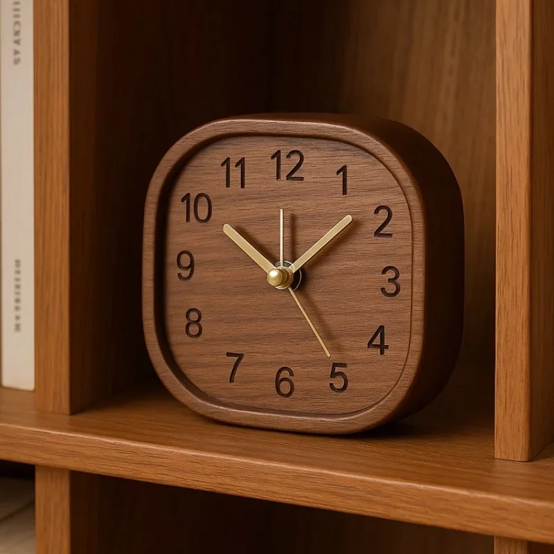 

Solid wood alarm desktop retro minimalist creative desktop ornament bedroom bedside silent student
