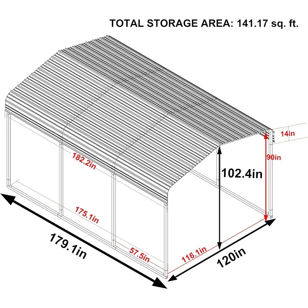 10x15 FT Heavy Duty Metal Carport, Carport Canopy with Metal Roof, Garage Car Shelter Shade for Outdoor, Car, Truck, Gray